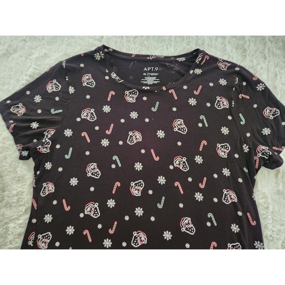 APT. 9 Women's Size XL Black Essentials Christmas Print T-Shirt - Picture 4 of 6